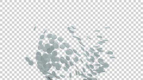 Large group of white tablets falling and scattering in midair with natural .. Stock Photos