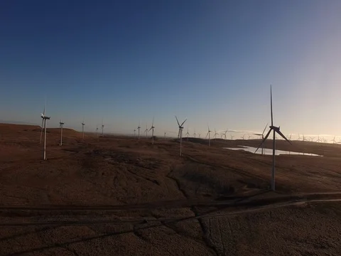 Large Group of Wind Turbines Elevated Shot Stock Footage 76392435