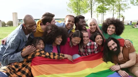 Large group Young diverse people of different gender and sexual orientation h Stock Footage 196077706