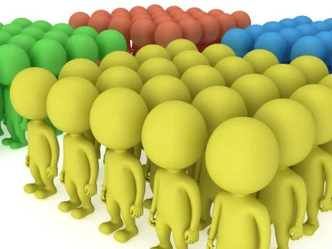 A large groups of people stand on white Stock Illustration