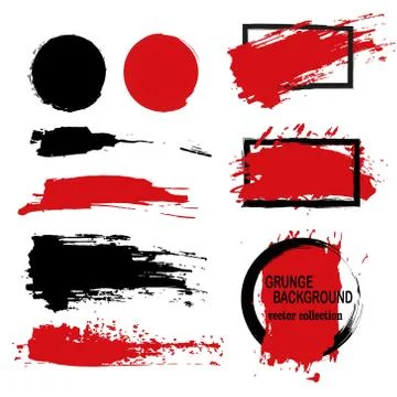 Large grunge elements set. Brush strokes, banners, borders, splashes, splatters Stock Illustration