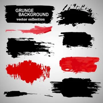Large grunge elements set. Brush strokes, banners, borders, splashes, splatte Stock Illustration