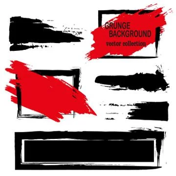 Large grunge elements set. Brush strokes, banners, borders, splashes splatters イラスト素材