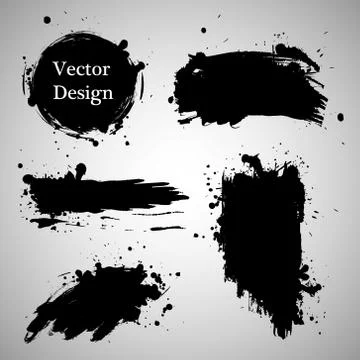 Large grunge elements set. Brush strokes, banners, borders, splashes splatters Stock Illustration