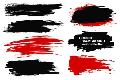 Large grunge elements set. Brush strokes, banners, borders, splashes, splatters Stock Illustration