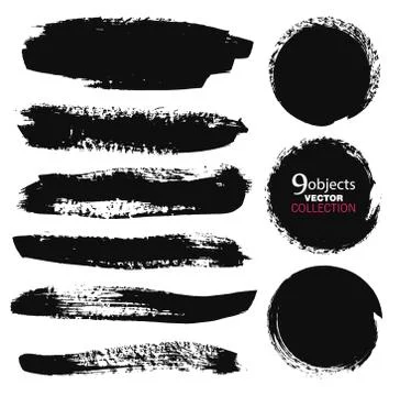 Large grunge elements set. Brush strokes, banners, borders, splashes splatt.. Illustrazione stock