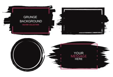 Large grunge elements set. Brush strokes, banners, borders, splashes splatt.. Stock Illustration