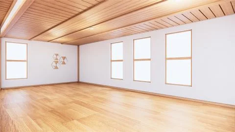 Large hall interior design, Big room . japanese style interior mock up. 3D re Ilustración de archivo