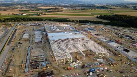 Large hall under construction at a data center in Upper Austria Stock Photos