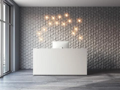 Large hall with white office reception, 3d rendering 库存插图