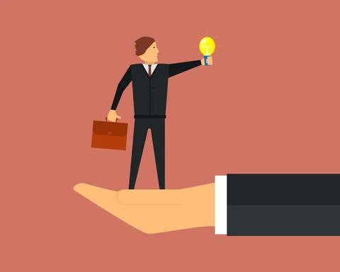 A large hand holds in the palms of a small office worker Stock Illustration