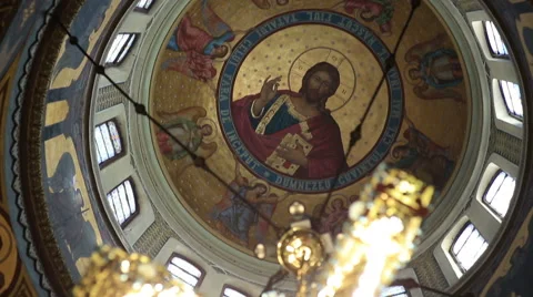 Large hand-painted dome of the cathedral Stock Footage 63536665