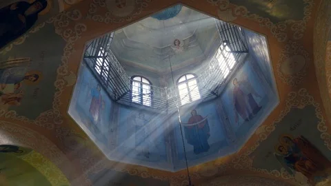 Large hand-painted dome of the cathedral Stock Footage