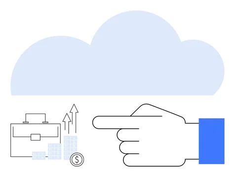 Large hand points towards briefcase with financial growth icons and a huge cl Stock Illustration