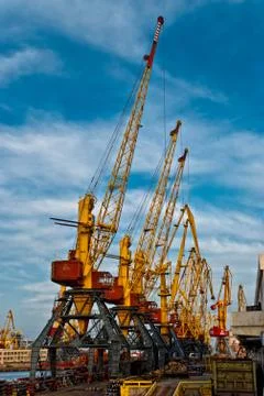 Large harbor cranes Stock Photos