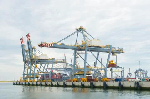 Large harbor cranes Stock Photos