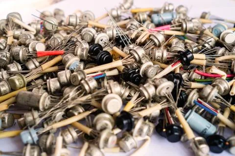 Large heap of old transistors on white background Stock Photos