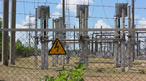 Large high-voltage transmission lines in power station Stock-Footage 24508486