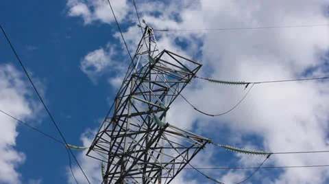 Large high-voltage transmission lines in power station Video stock 24510813