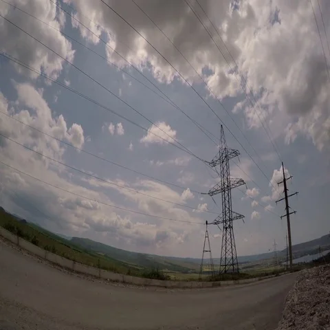 Large high-voltage transmission lines 스톡 동영상 69546868