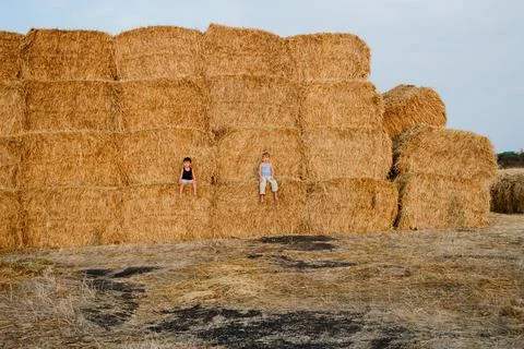 Large high wall of haystack Stock Photos