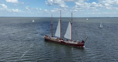 Large historic sailing ship De Radboud on the open water of the Ijsselmeer, The 스톡 동영상 279175147