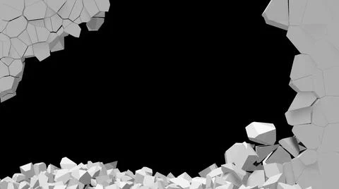 Large hole breaking wall with cracks monochromatic texture picture Stock Illustration