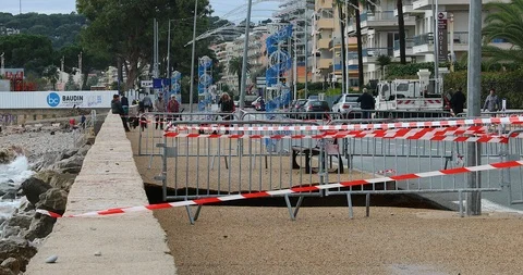 Large Hole In The Collapsed Sidewalk Stock Footage 120350788