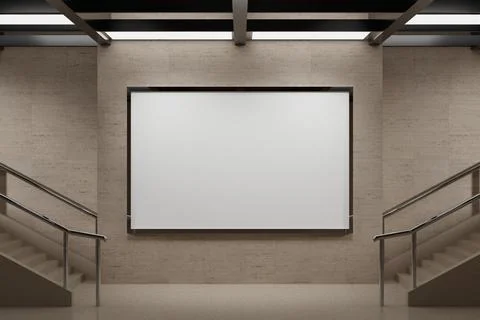 Large horizontal billboard mockup between subway station stairs Stock Illustration
