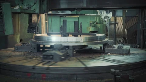 Large horizontal rotating turning and milling machine for processing metal Stock Footage 153964405