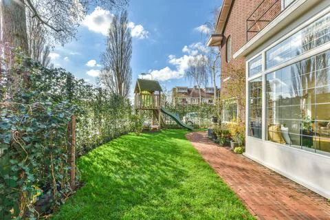Large house backyard Stock Photos
