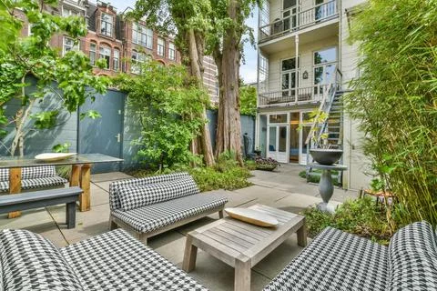 Large house backyard Stock Photos