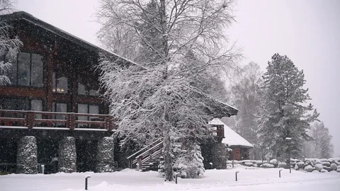 Large house stands in midst of winter landscape, pacification, snow is falling Stock Footage 115959620