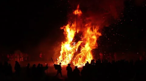 Large / Huge Bonfire - Medium Shot Stock Footage 989246