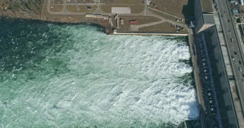 Large Hydropower System. Hydroelectric Dam on the River, Water Discharge From Video stock 247173636