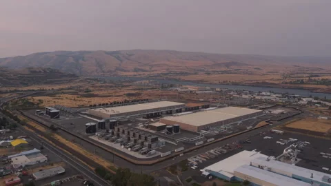 Large Hyperscale Data Center Campus in The Dalles Oregon Stock Footage 347772358
