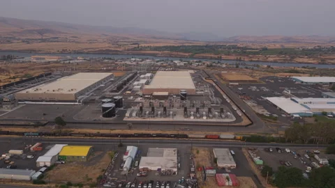 Large Hyperscale Data Center Campus in The Dalles Oregon Stock Footage 347772522