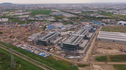 Large hyperscale data center construction site aerial view Vídeos de archivo 346339794