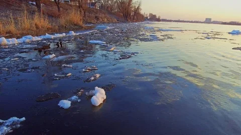 Large ice floe on the river Stock Footage 89616202