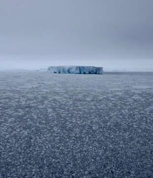 Large iceberg at edge of pack ice in antarctic ocean, Antarctica Stock Photos