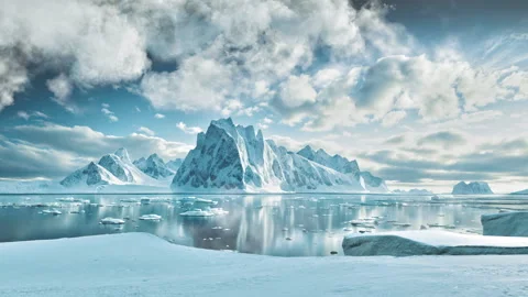 A Large Iceberg Floating In The Middle Of A Lake Surrounded By Snow Arctic Sea I Stock-Footage 267046022