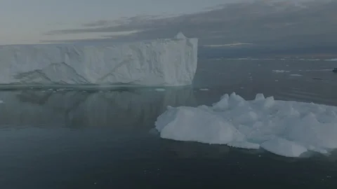 Large Icebergs at Sunset Aerial Stock Footage 292941055