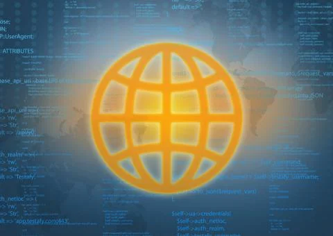 Large icon globe on an abstract background of computer code Stock Illustration