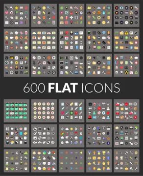 Large icons set, 600 vector pictogram of flat colored Stock Illustration