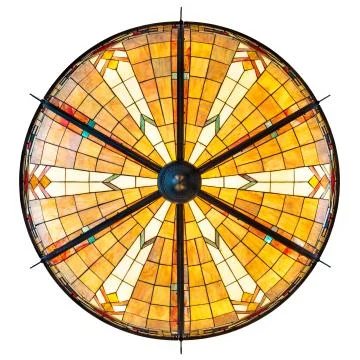 Large illuminated art deco ceiling lamp isolated on white Stock Photos