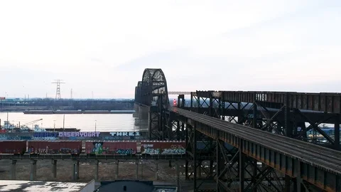 Large industrial area with bridge crossing Stock Footage 104872196