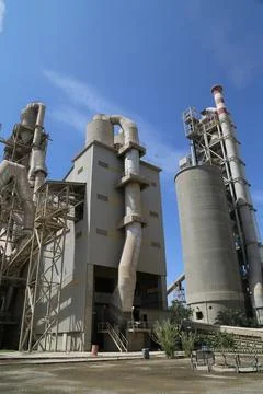 Large industrial cement factory with processing towers in Ethiopia Stock Photos