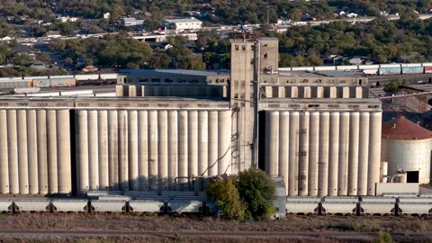 Large industrial complex of Cement storage and distribution terminal and ra.. Stock Footage 323427364