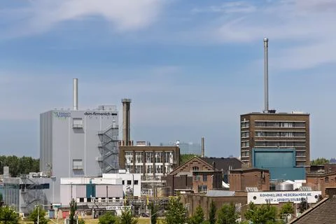 A large industrial complex in Delft featuring a modern DSM-Firmenich facility Stock Photos