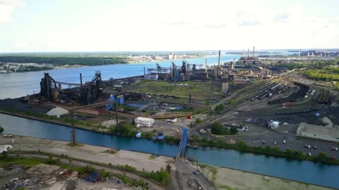 A large Industrial complex in Zug Island near Detroit downtown along Detroi.. Stock Footage 317347958